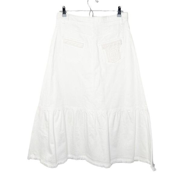 VALENTINO Button Front Denim Ricamato Skirt - Picture 6 of 14